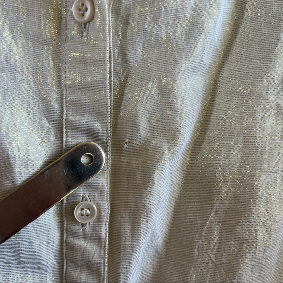 J. McLaughlin Button Up Cream w/ Gold Metallic Long Sleeve Collared Shirt Sz XL - Picture 10 of 16